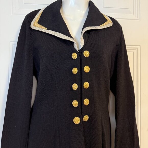 St. John Evening Black Santana Knit Long Cardigan Removable Gold Silver Glam - Picture 13 of 13